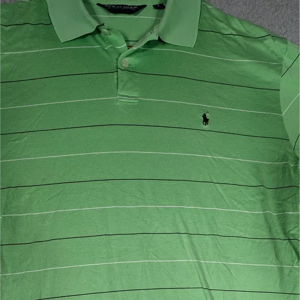 Polo Golf Ralph Lauren Polo Shirt Mens Large Green Blacl Stripe Performance Polo